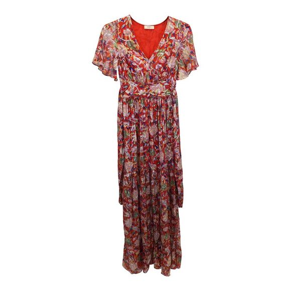 ba&sh | Dresses | Bash Jessy Floral Print Maxi Dress In Red Silk | Poshmark